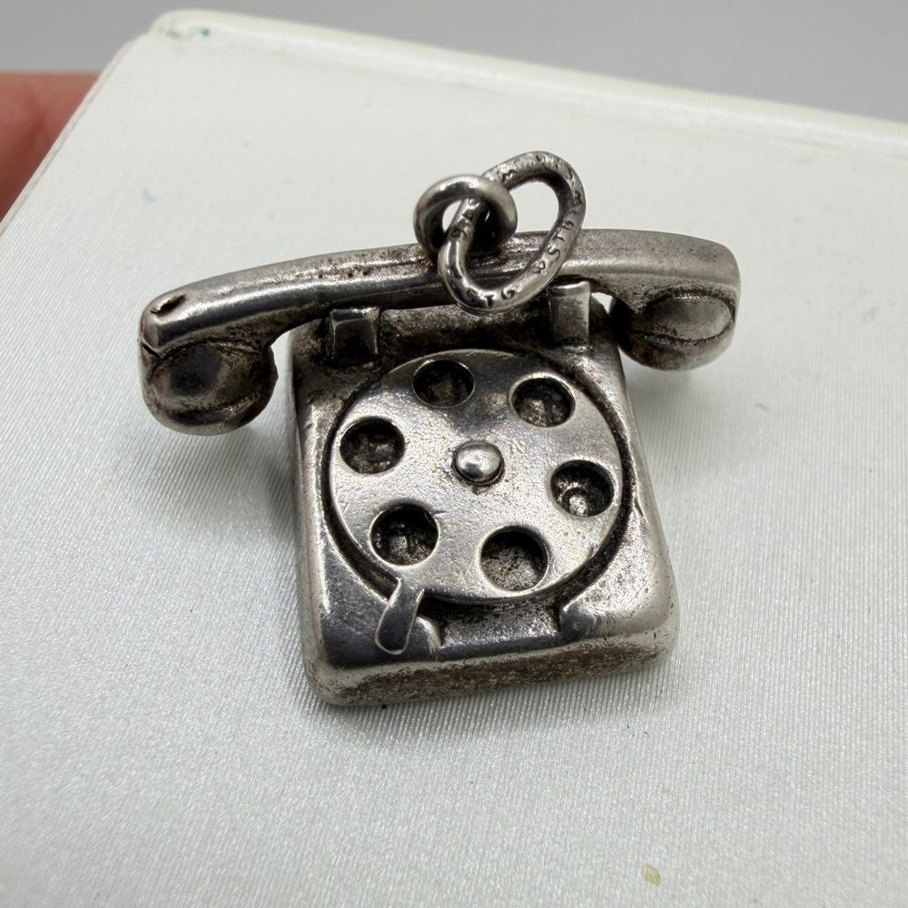 Vintage Wells Sterling Silver‎ Telephone Charm/pendant w/ working rotary dial!